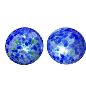 Vintage Glass Murano Style Made In Italy Lighted Garden Globes Blue Lot of 2